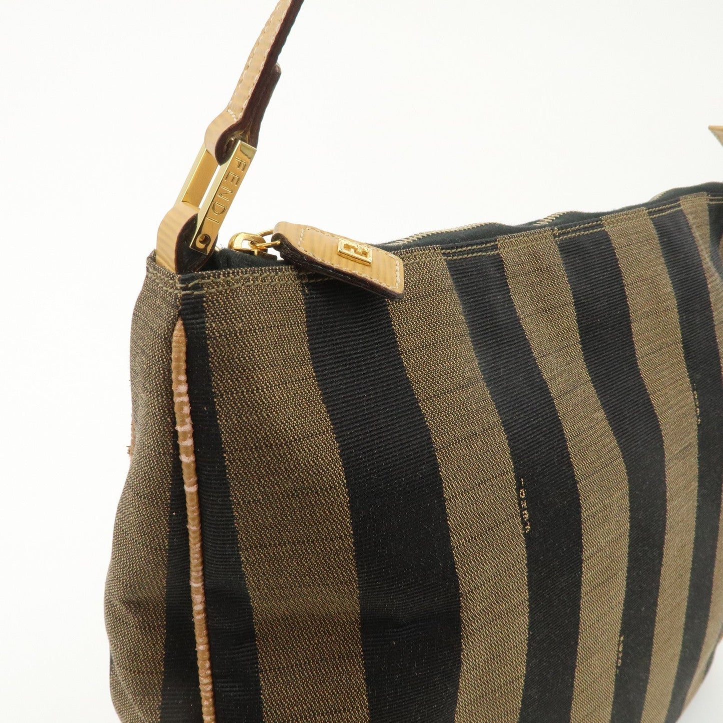 FENDI Pequin Canvas Leather Shoulder Bag Brown Black  d