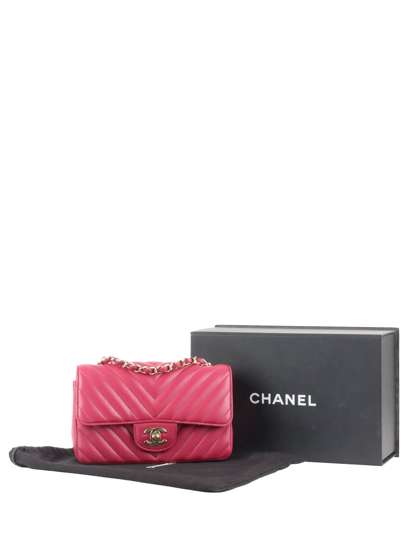 Chanel Dark Pink Lambskin Chevron Mini Flap Bag LGHW.