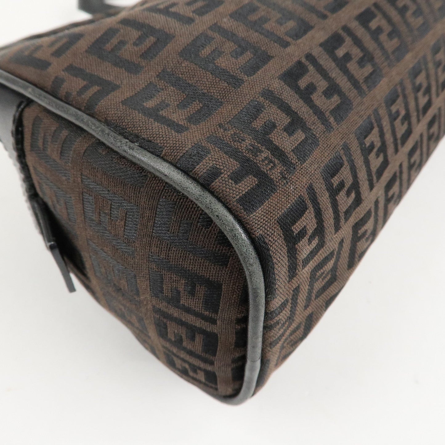 FENDI Zucchino Canvas Leather Hand Bag Brown Black 8BL006  d