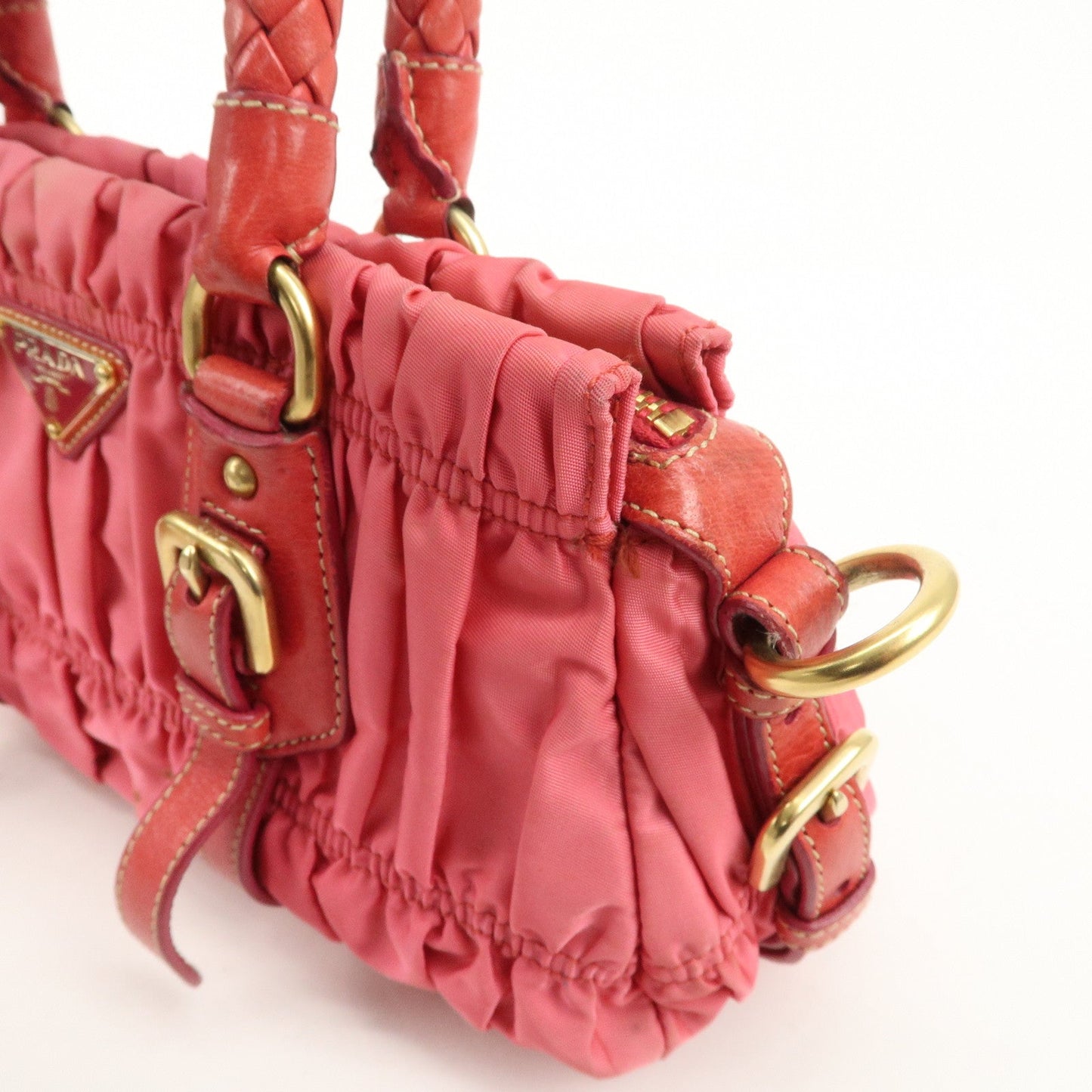 PRADA Nylon Leather 2Way Bag Shoulder Bag Hand Bag Gathered BN1388  d