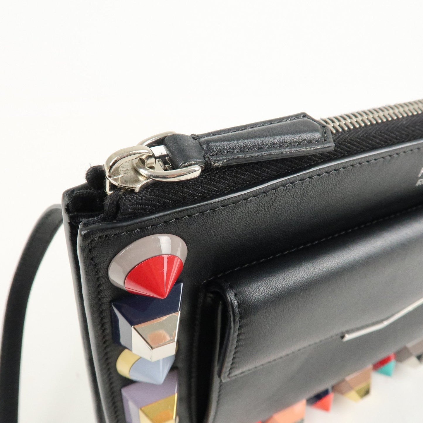 FENDI Leather Toujours Multi-Studs Shoulder Bag Black 8M0369  d
