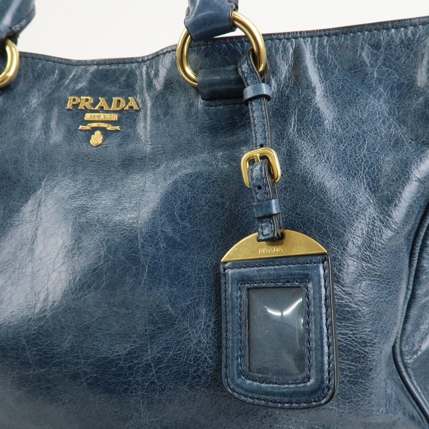 PRADA Leather 2Way Bag Hand Bag Shoulder Bag Blue BN2325  d