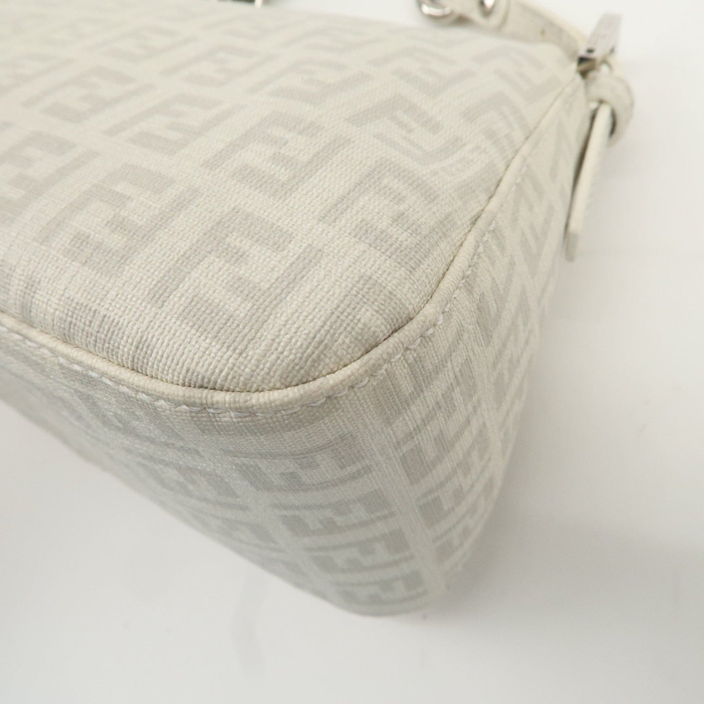 FENDI Mini Mamma Baguette Zucchino Canvas Leather Shoulder Bag  d