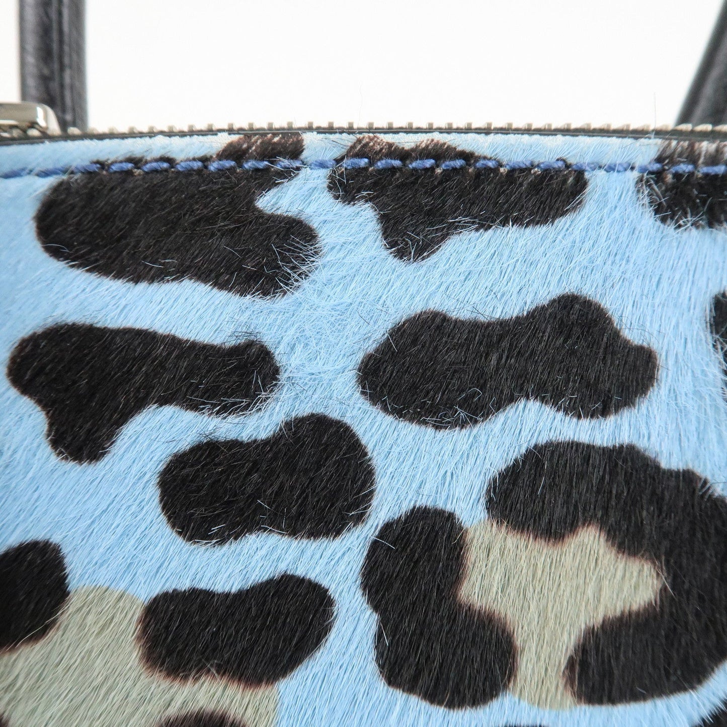 PRADA Unborn Calf Suede Leather 2Way Hand Bag Blue Black 1BA025  d