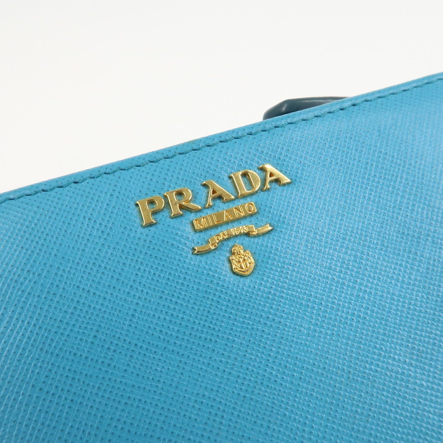 PRADA Logo Leather Bi-Fold Wallet Purse Light Blue 1ML225  d