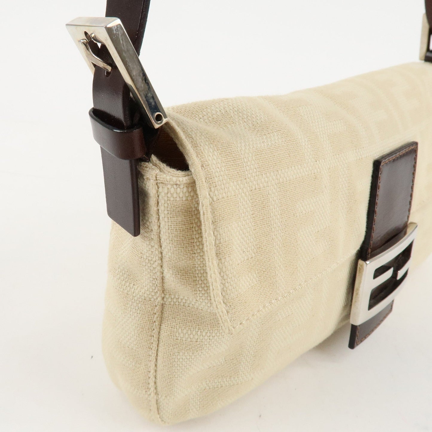 FENDI Mamma Baguette Zucca Canvas Leather Shoulder Bag Beige 26424  d