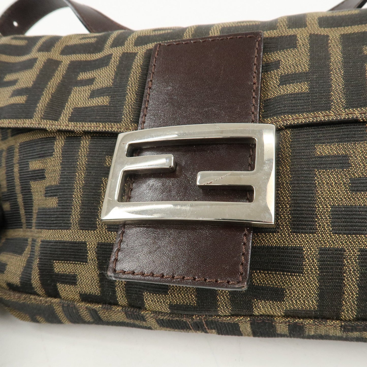 FENDI Zucca Mamma Buguette Canvas Shoulder Bag Brown Black 26424  d