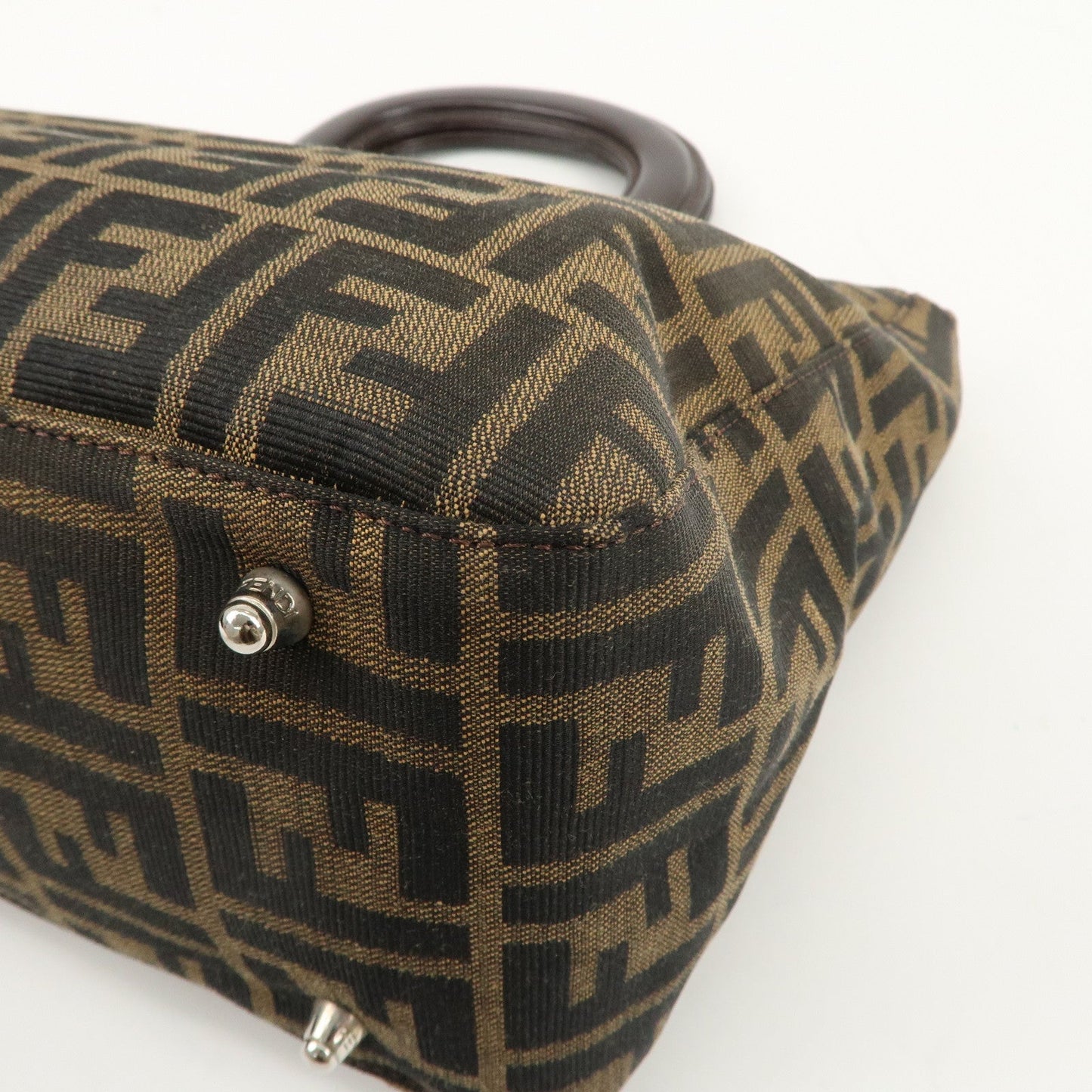 FENDI Zucca Canvas Leather Tote Bag Black Brown 26693  d