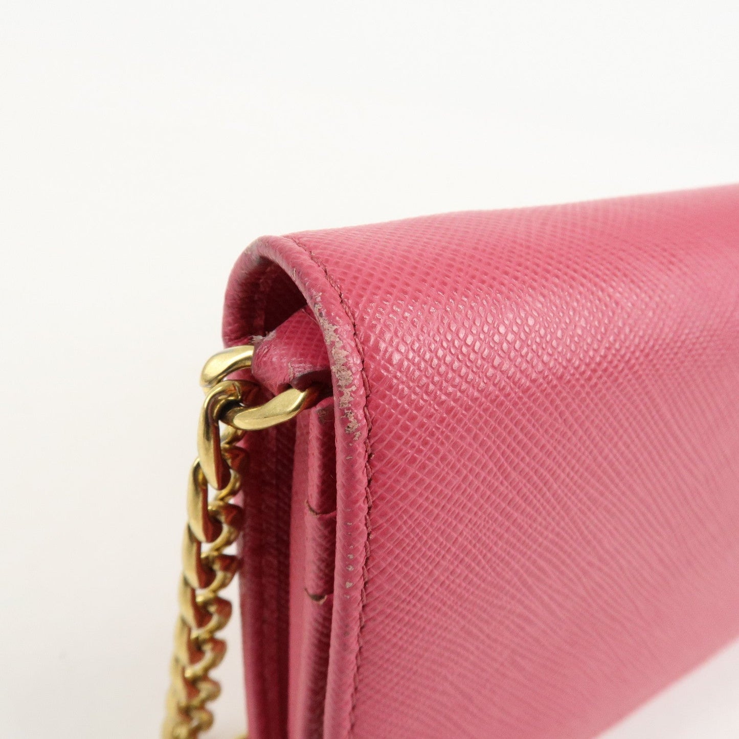 PRADA Saffiano Metal Chain Wallet Shoulder Bag Pink 1DH002  d