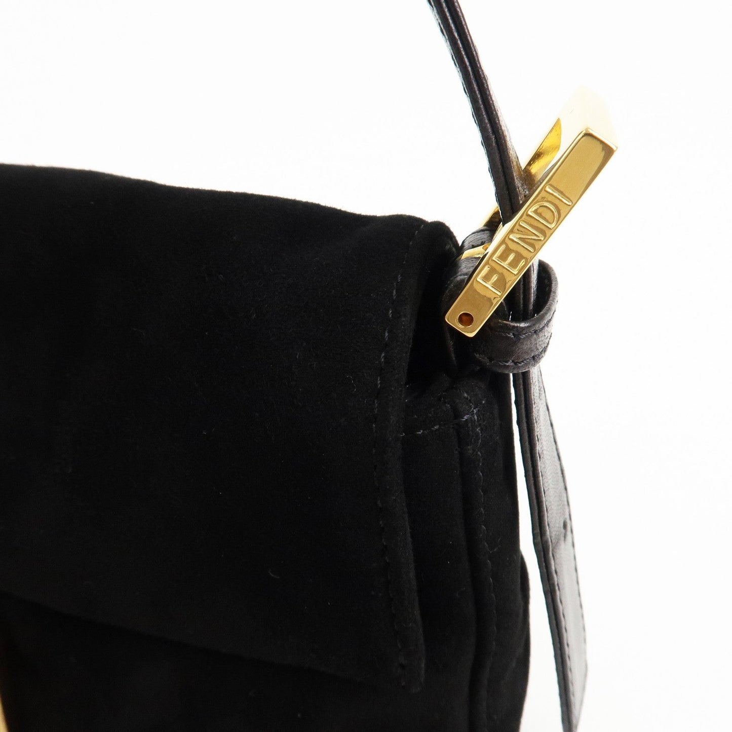 FENDI Mamma Baguette Suede Leather Shoulder Bag Black 26424  d