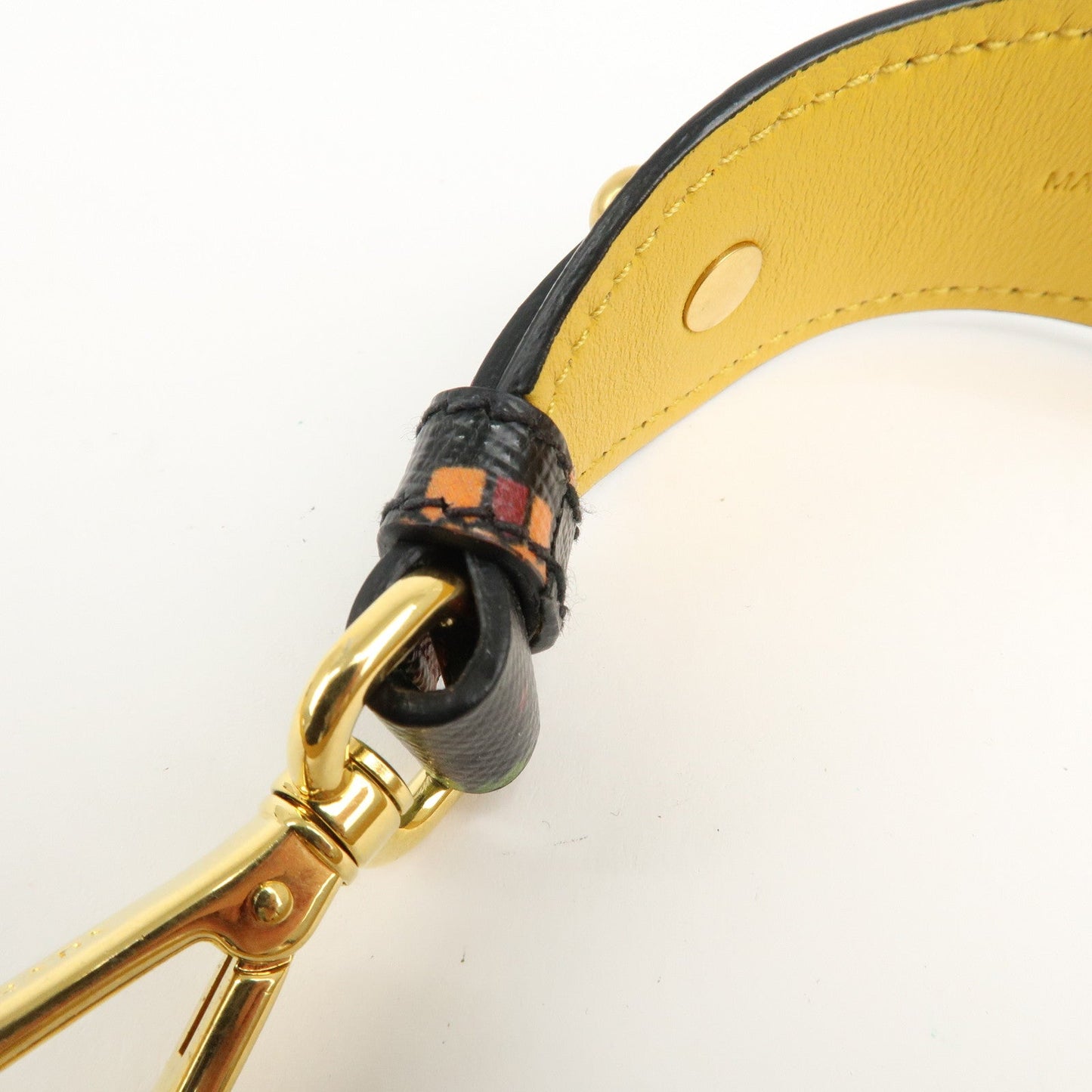 PRADA Leather Palmtree Pattern Shoulder Strap Black  d