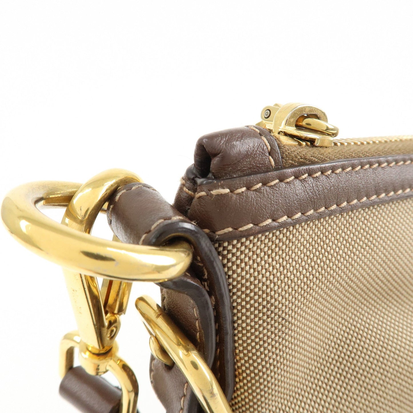 PRADA Jacquard Leather Shoulder Crossbody Bag Beige Brown BT867A  d