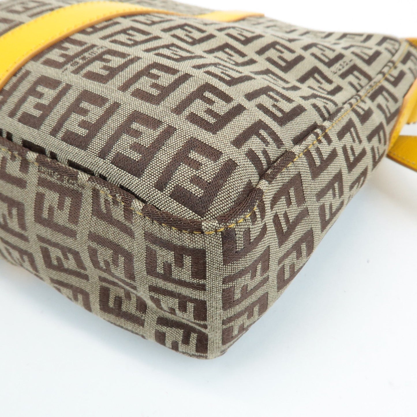 FENDI Zucchino Canvas Leather Shoulder Bag BrownYellow 8BT175  d