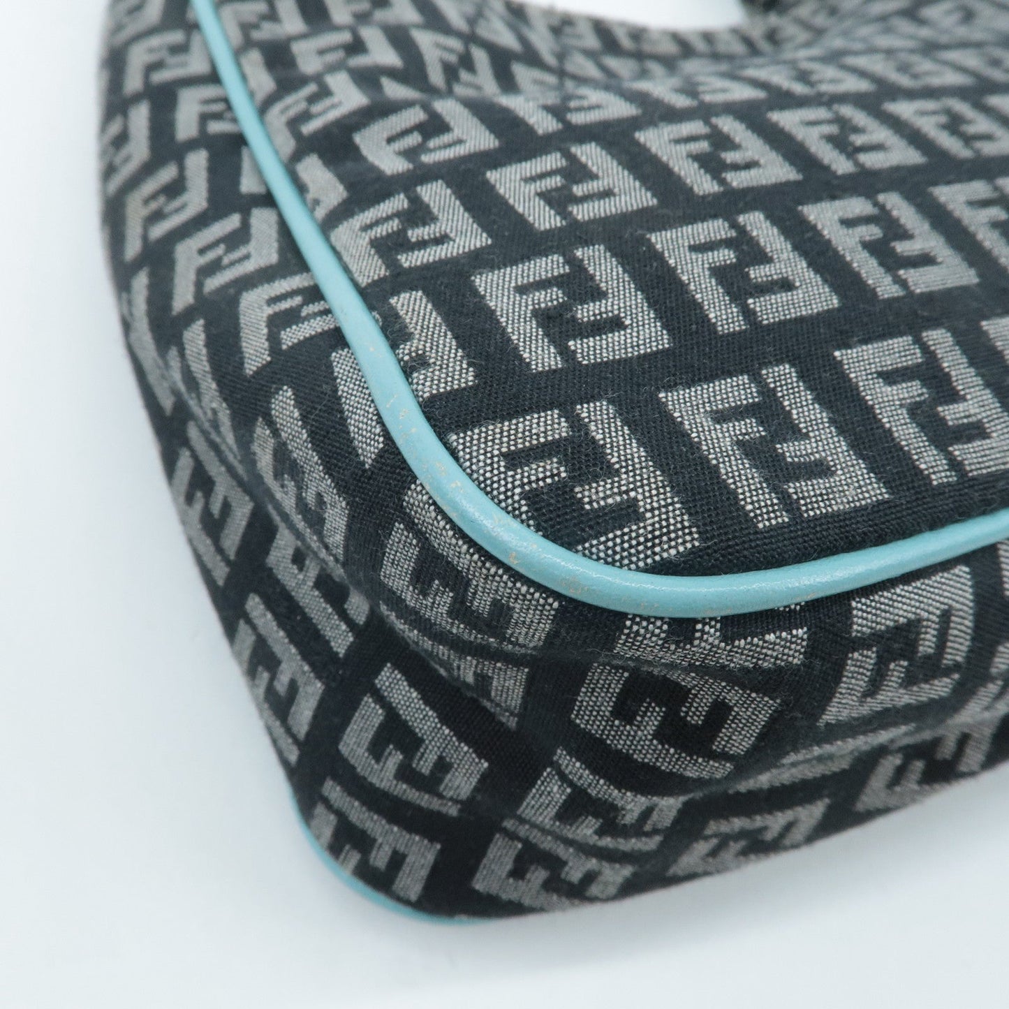 FENDI Zucchino Canvas Leather Shoulder Bag Black White Blue 8BR158  d