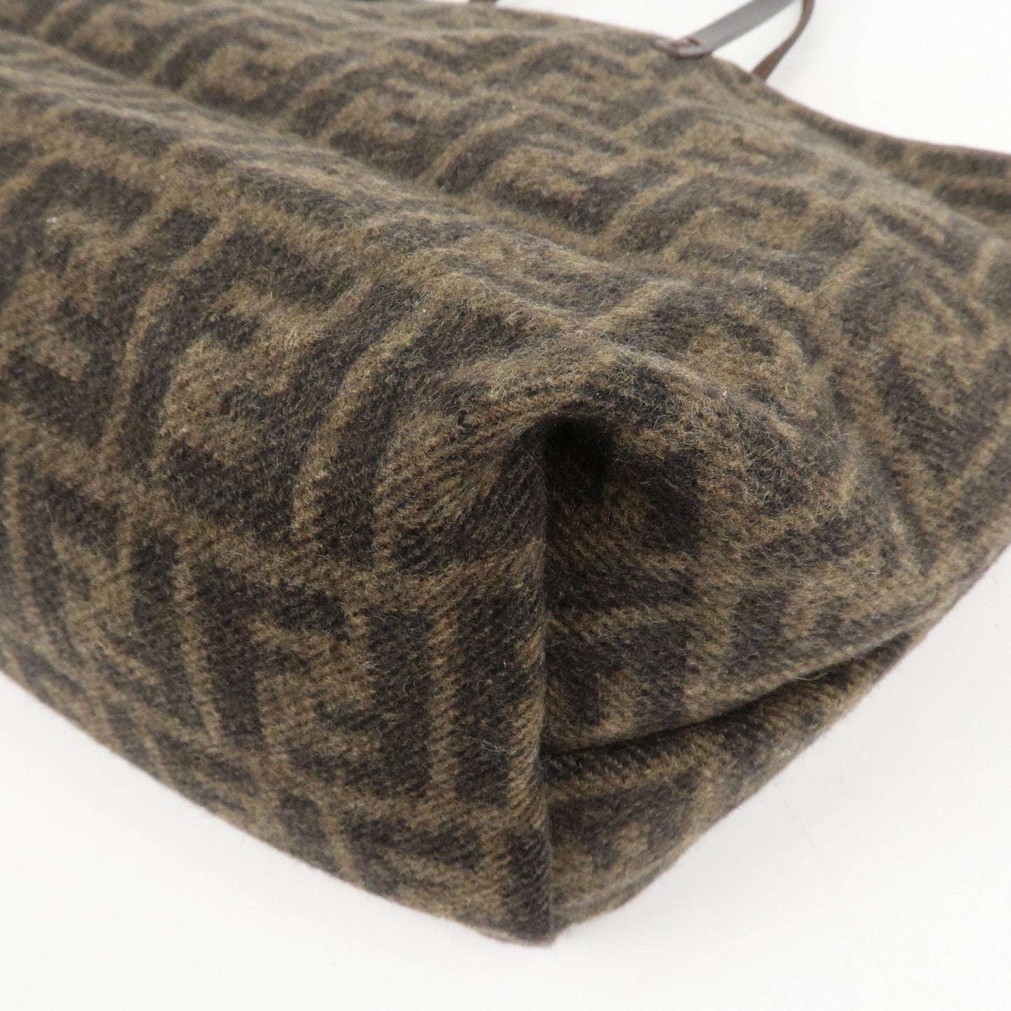 FENDI Zucca Wool Leather Tote Bag Khaki Black Dark Brown  d