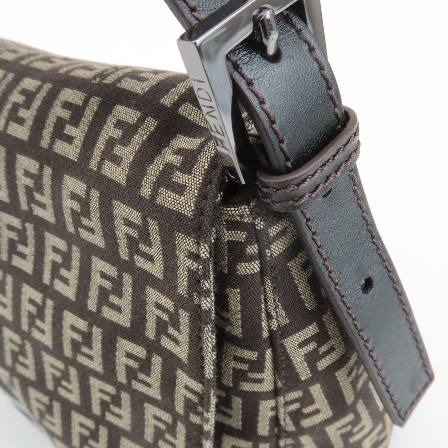 FENDI Mamma Baguette Zucchino Canvas Leather Shoulder Bag 8BR001  d