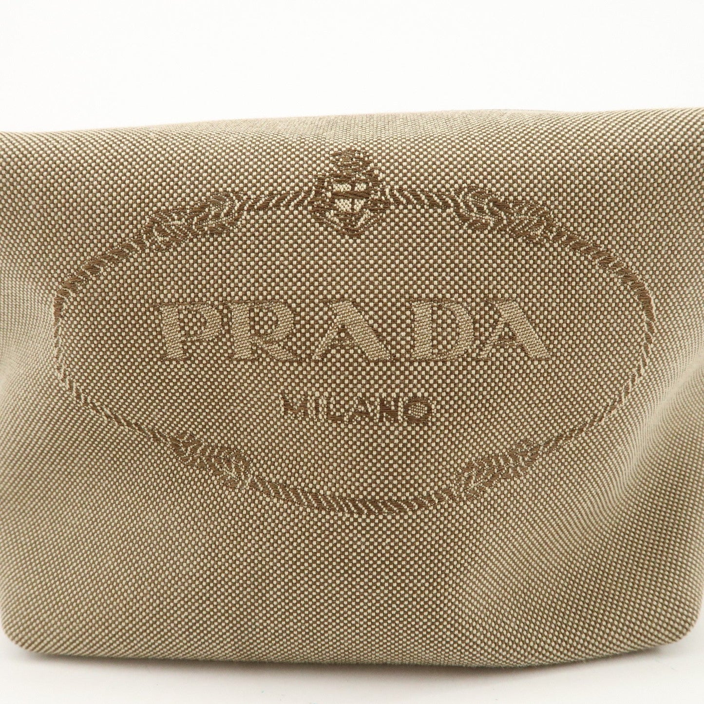 PRADA Logo Jacquard Leather Pouch Beige Brown 1N1298  d