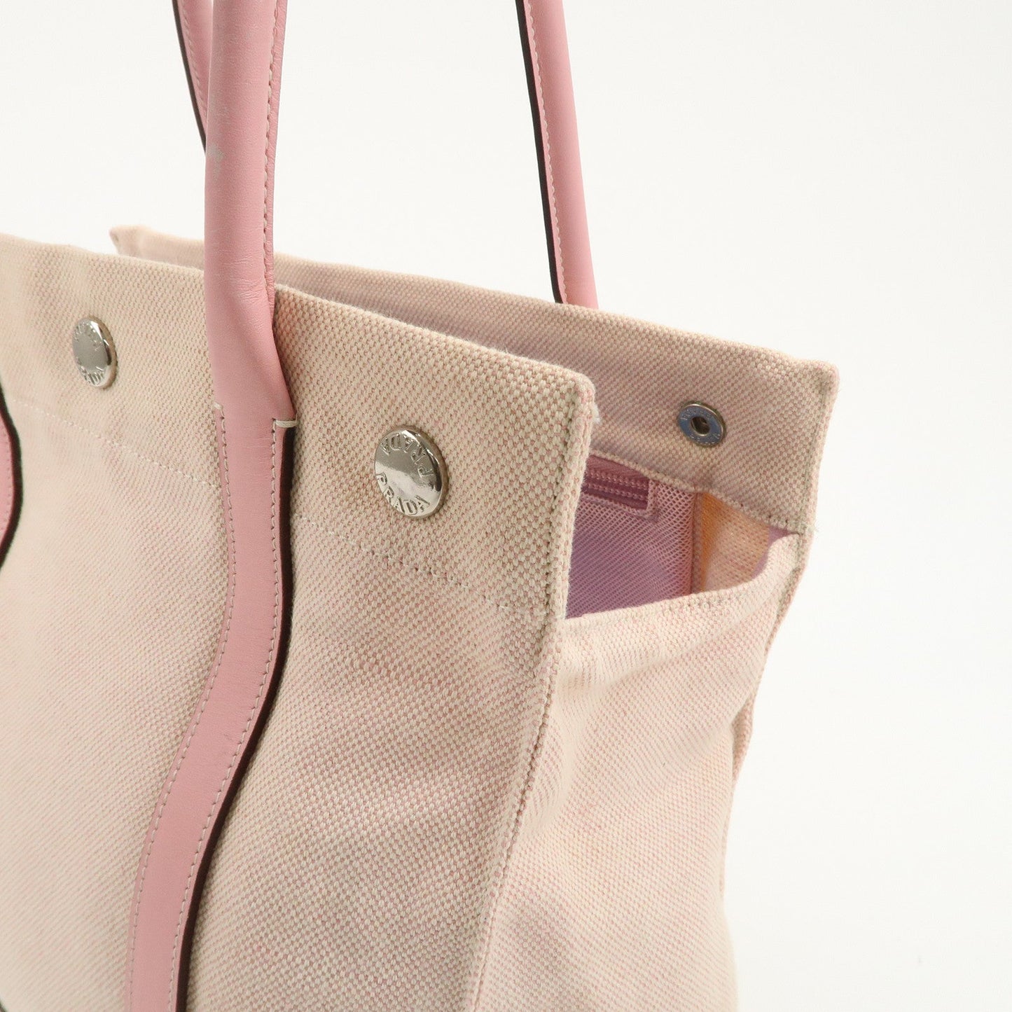 PRADA Canvas Leather Nylon Tote Bag Hand Bag Pink Silver HDW  d