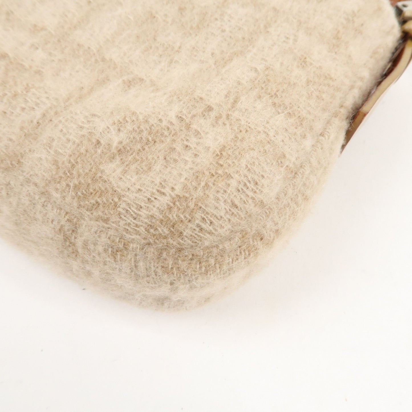 FENDI Mamma Baguette Zucca Wool Leather Shoulder Bag Beige 26424  d