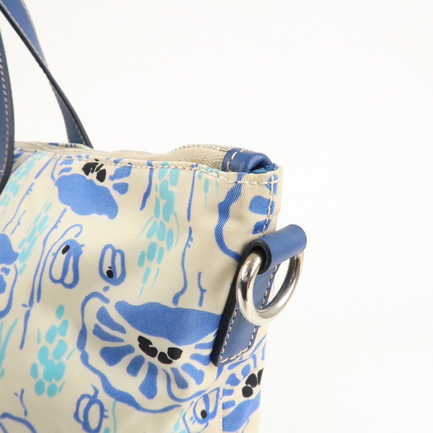PRADA Nylon Leather 2Way Tote Bag White Blue  d