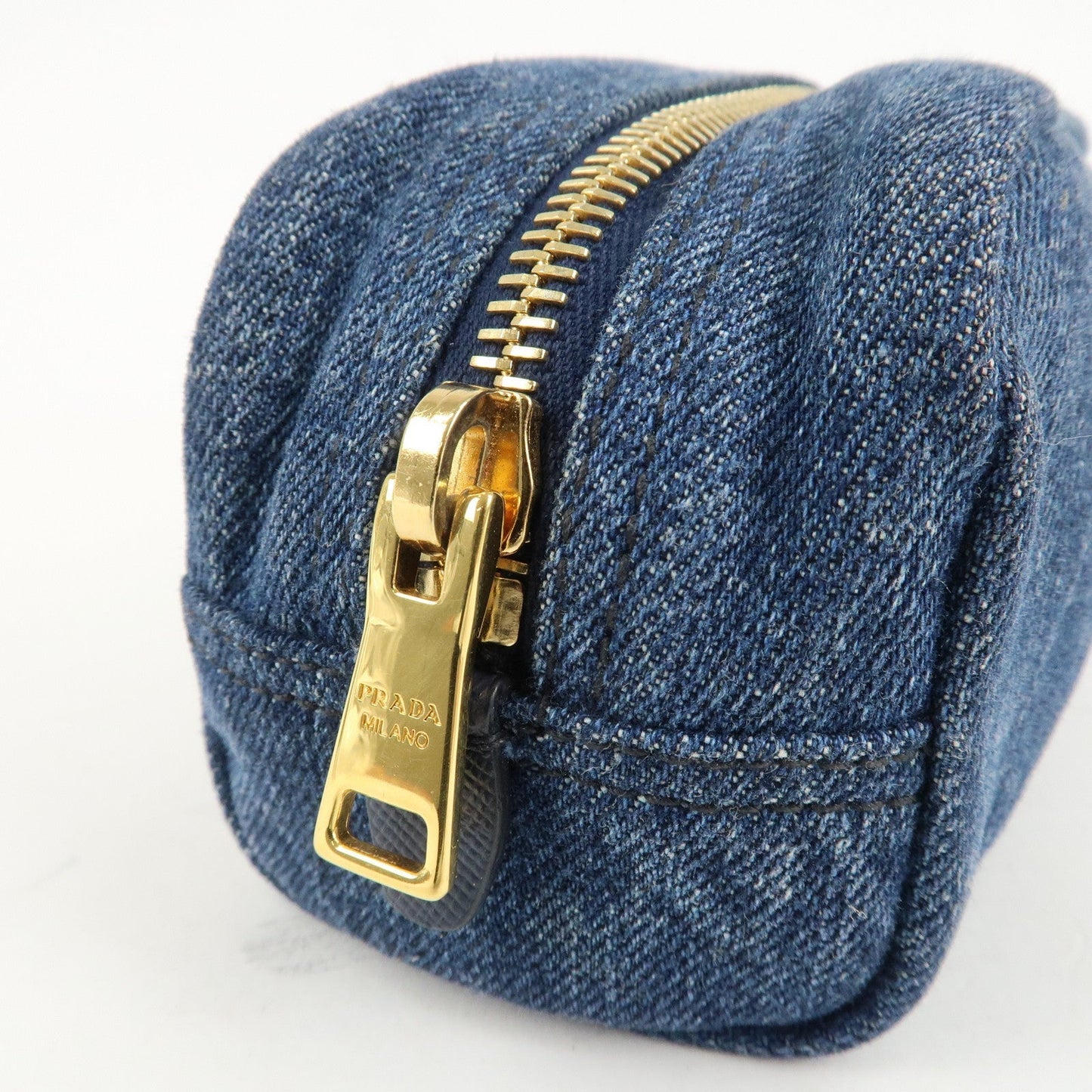 PRADA Triangle Logo Denim Pouch Cosmetic Pouch Blue  d