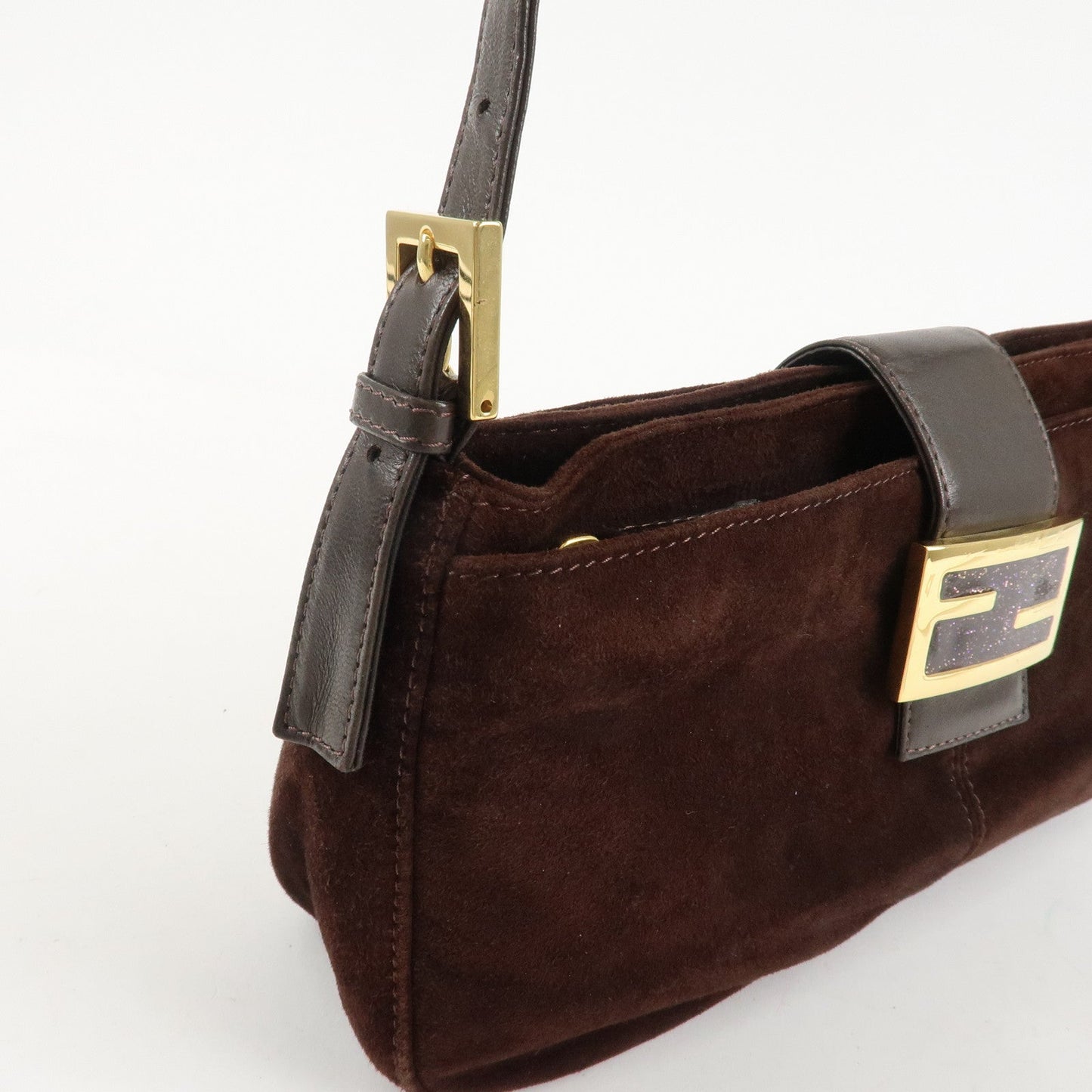 FENDI Suede Leather Shoulder Bag Dark Brown 26722  d