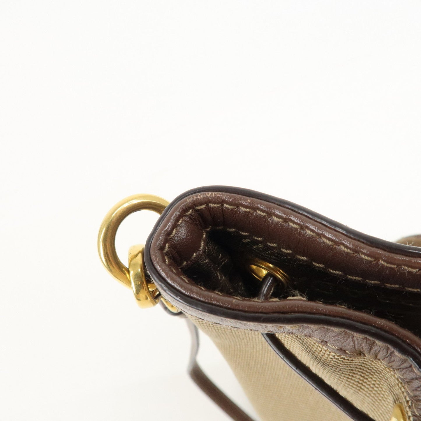 PRADA Logo Jacquard Leather Drawstring Shoulder Bag Beige 1BH038  d