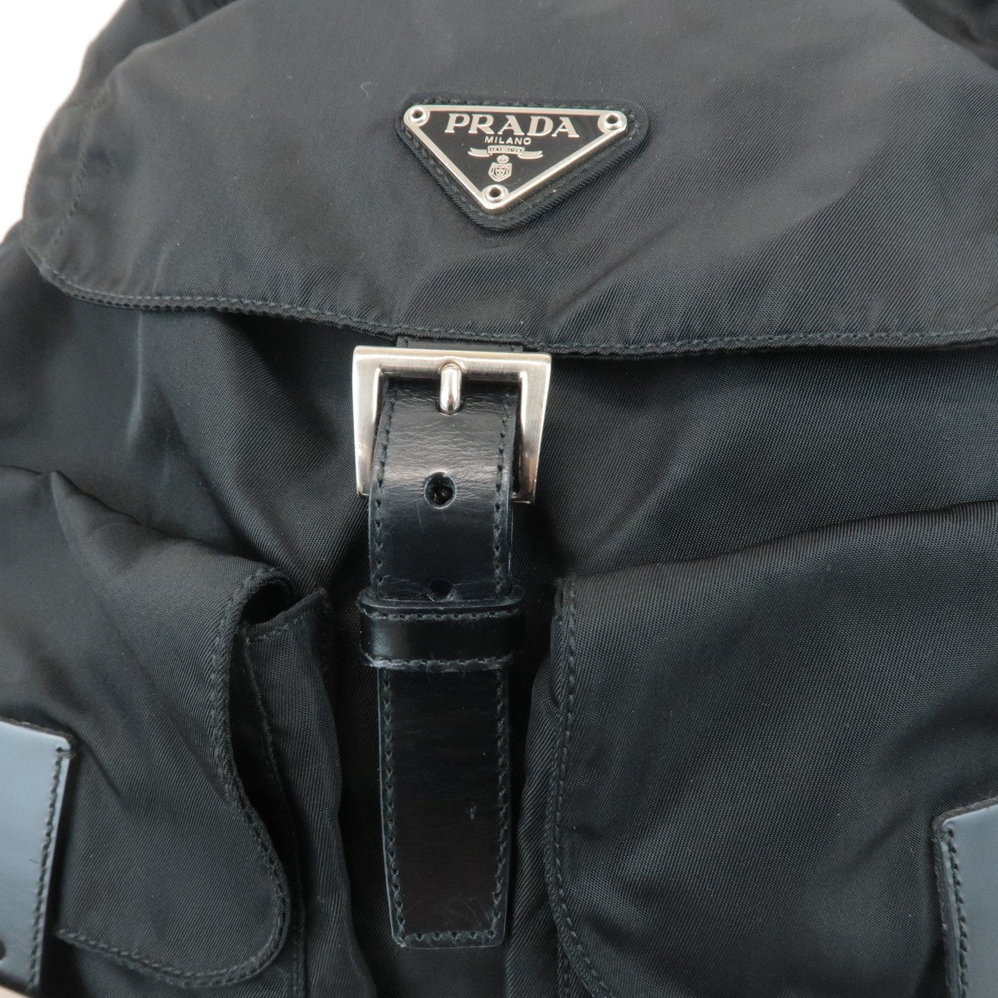 PRADA Triangle Logo Nylon Leather Back Pack Ruck Sack Black B2811  d