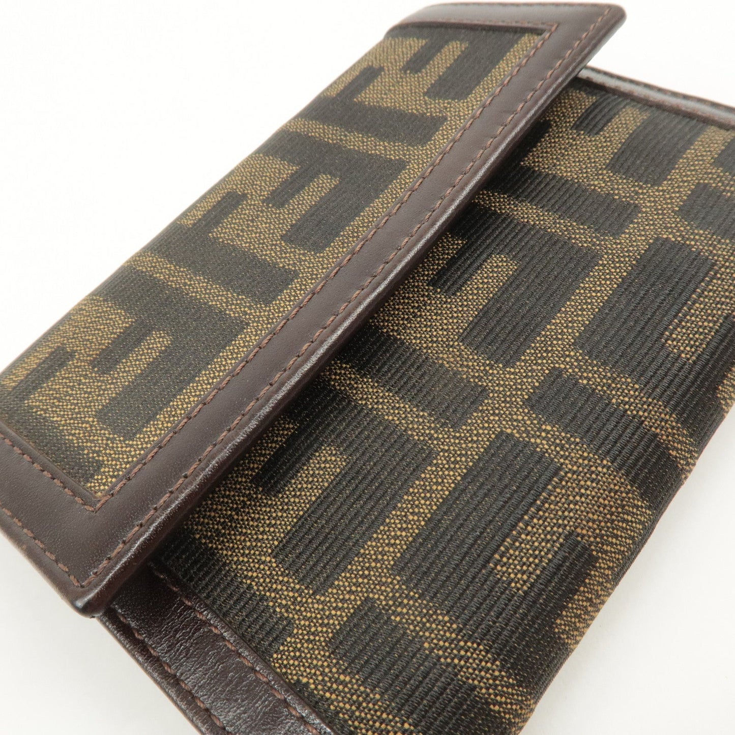 FENDI Zucca Canvas Leather Hook Tri-fold Wallet Brown 30729  d