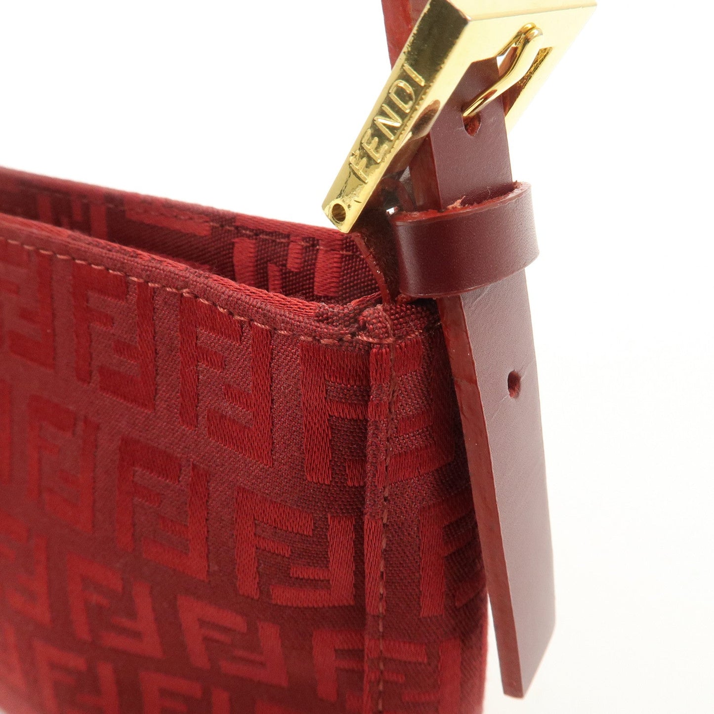 FENDI Zucchino Canvas Leather Shoulder Bag Purse Red 8BR042  d
