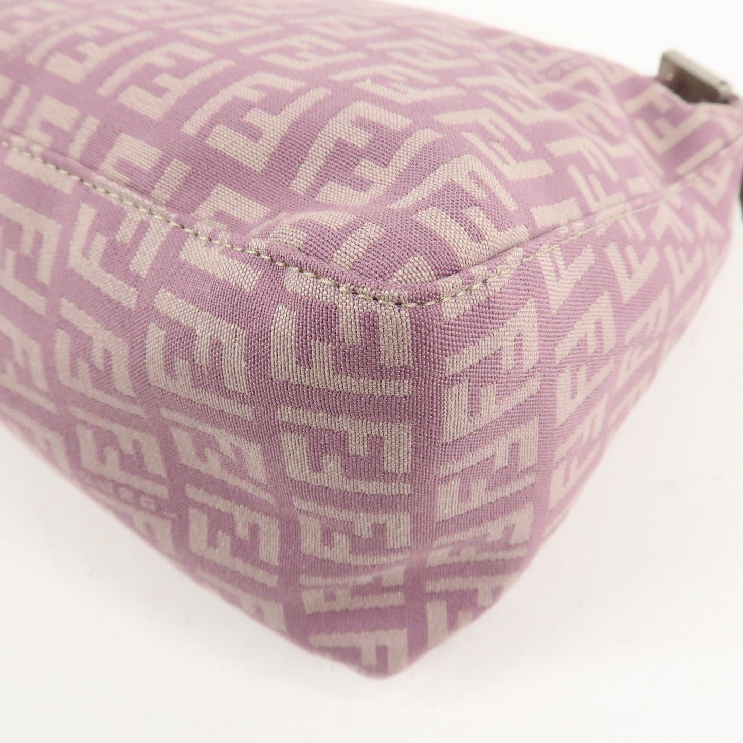 Auth FENDI  Zucchino Canvas Leather Hand Bag Pouch Purple Beige 8N0005  d F/S  d