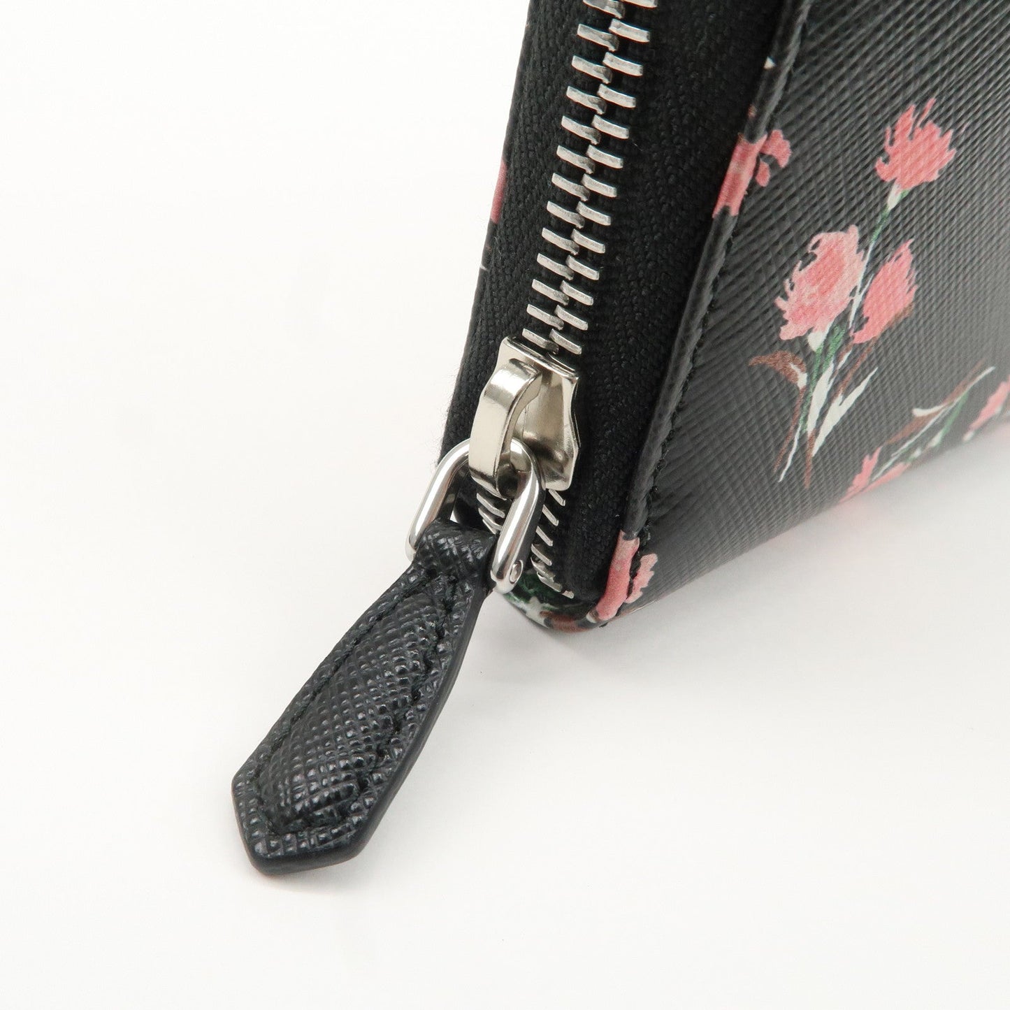 PRADA Logo Leather Round Zipper Long Wallet Flower 1ML506  d
