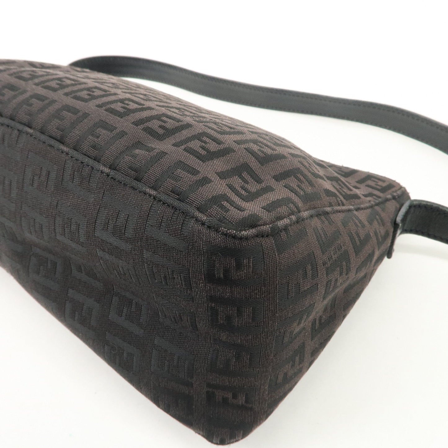 FENDI Zucchino Canvas Leather Shoulder Bag Dark Brown 8BR444  d