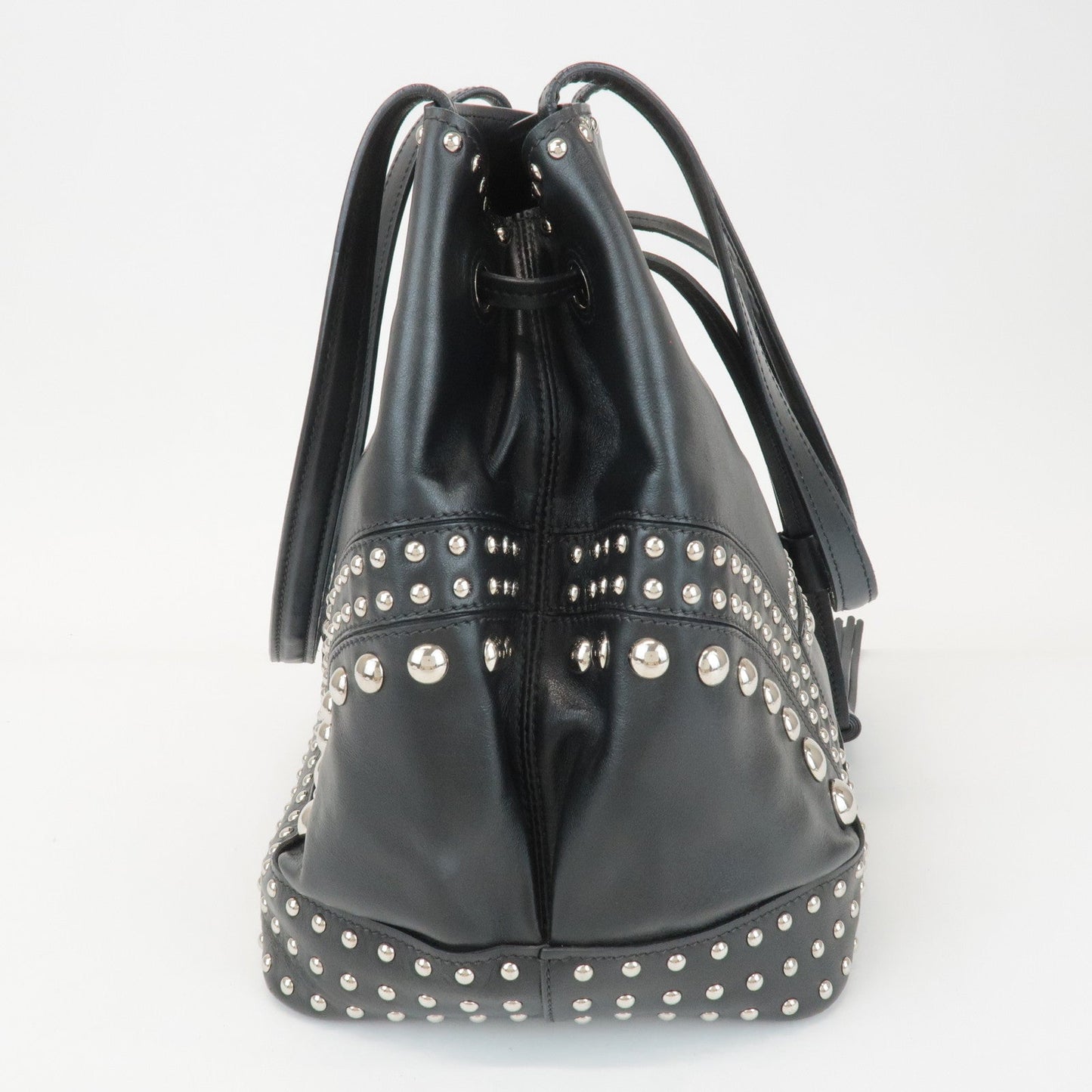 PRADA Calf Leather Drawstring Shoulder Bag Studs Tassel B5061M  d