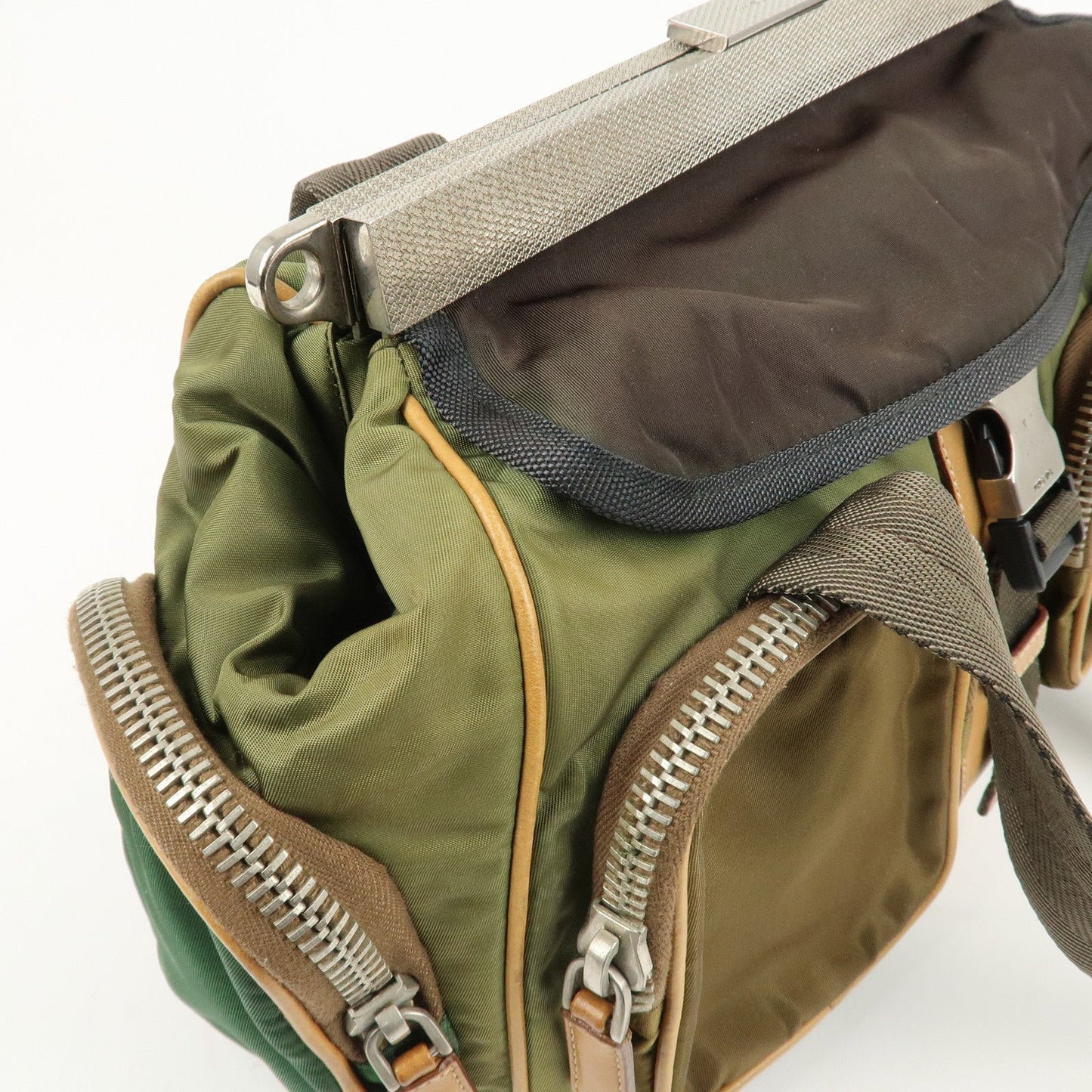 PRADA Nylon Leather Shoulder Bag Khaki Brown Green  d