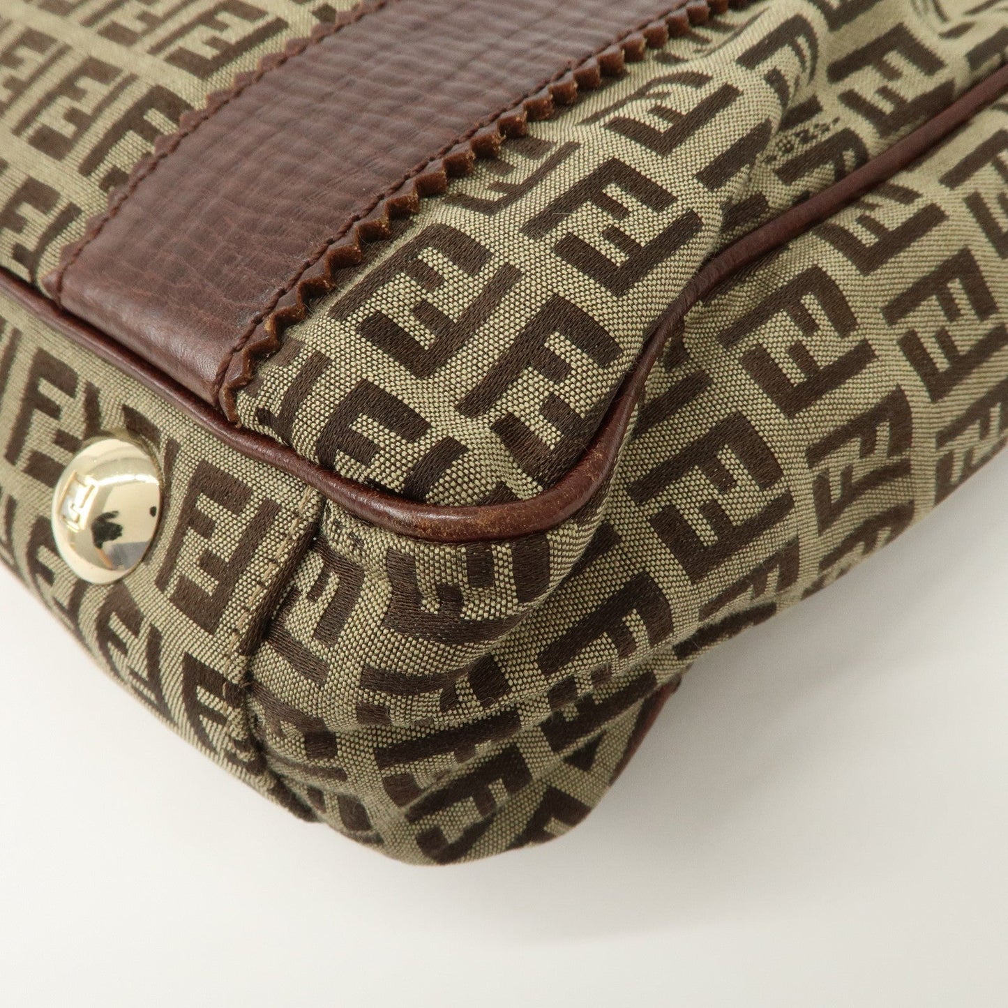 FENDI Zucchino Canvas Leather Tote Bag Khaki Brown 8BH161  d