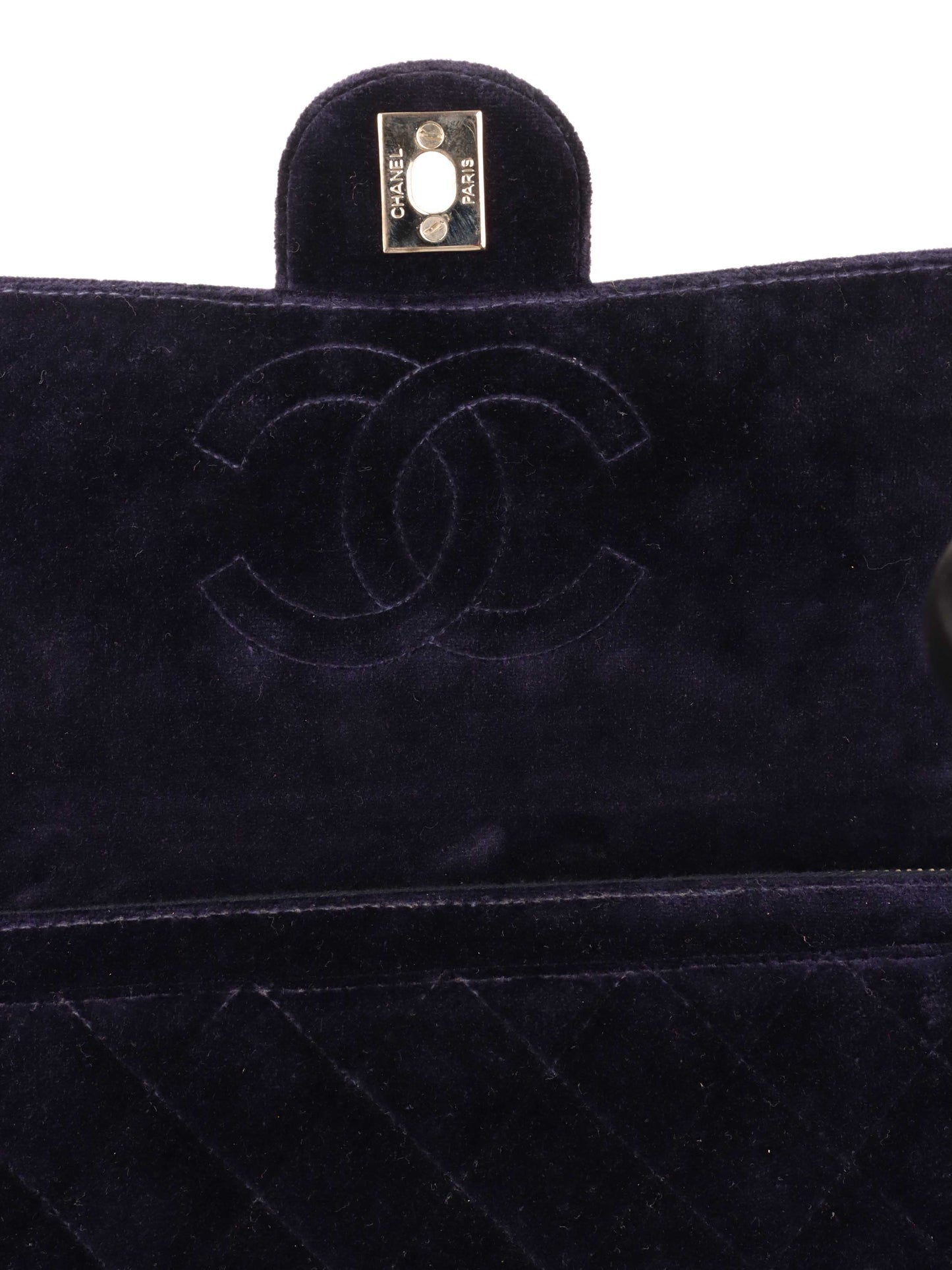 Chanel   Navy Velvet Classic Flap Backpack.