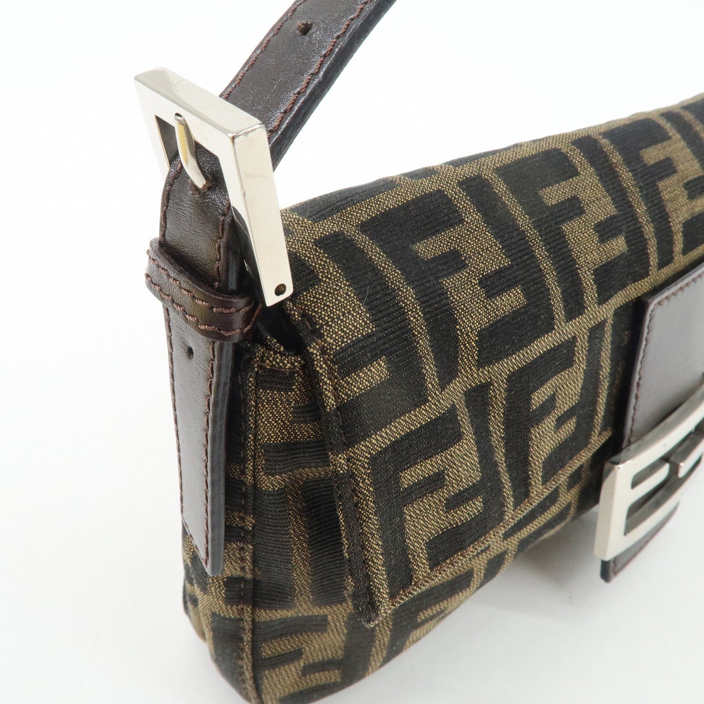 FENDI Mamma Baguette Zucca Canvas Leather Shoulder Bag 26424  d