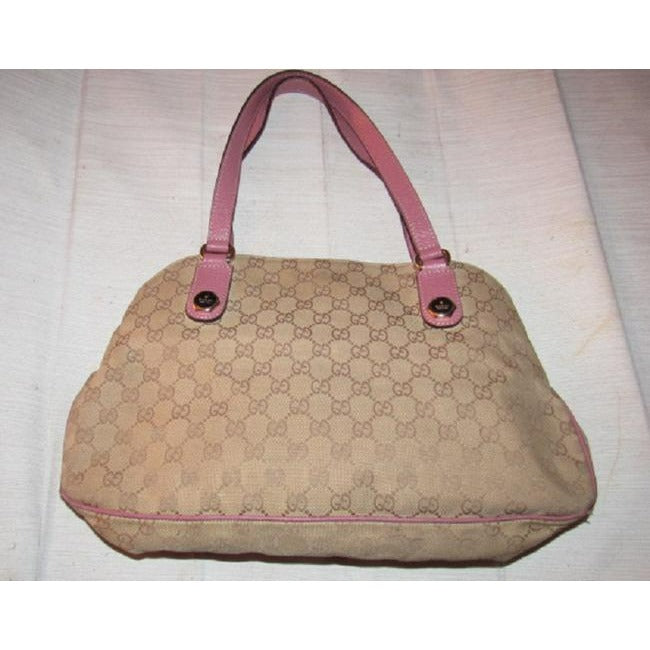 Gucci   Brown Large Logo Print Canvas And Pink Leather