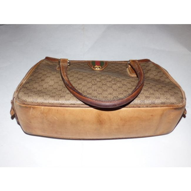 Gucci   Gg Brown Small G Logo Print Coated Canvas And Brown Leather
