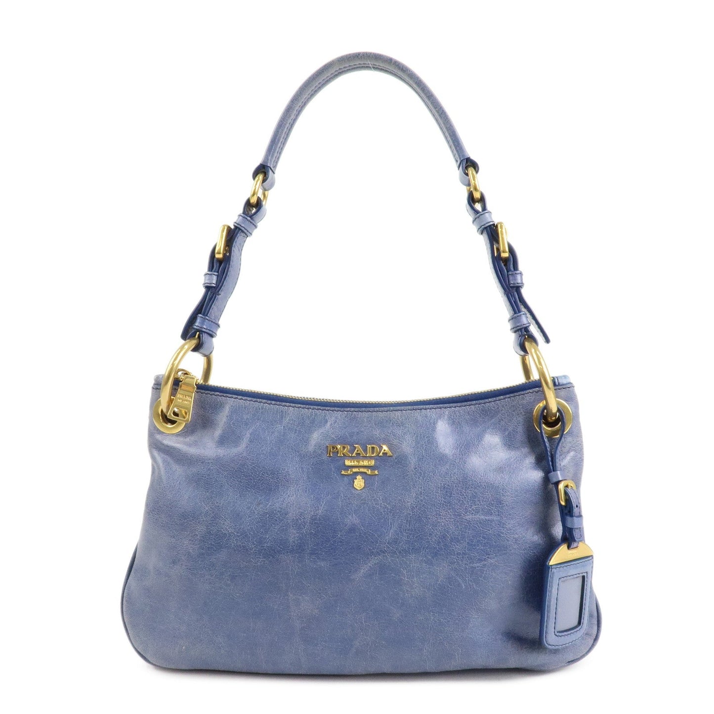 PRADA Leather Shoulder Bag Hand Bag Blue BR4984  d