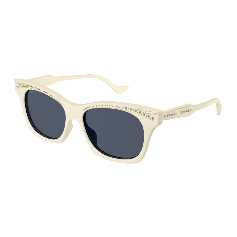 Gucci Sunglasses Square Full Rim, Ivory with Stones Frame and Blue Lens GG1299S004