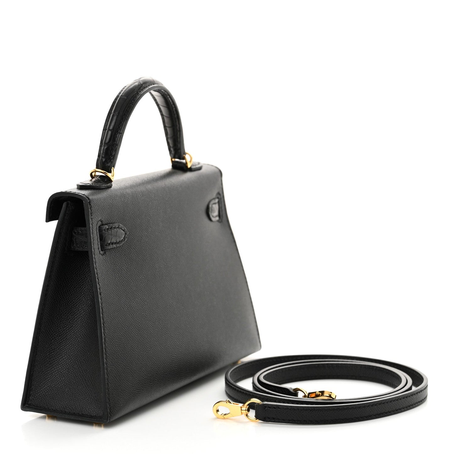 Hermes Madame Calfskin Matte Alligator Mini Kelly Sellier Touch 20 Black