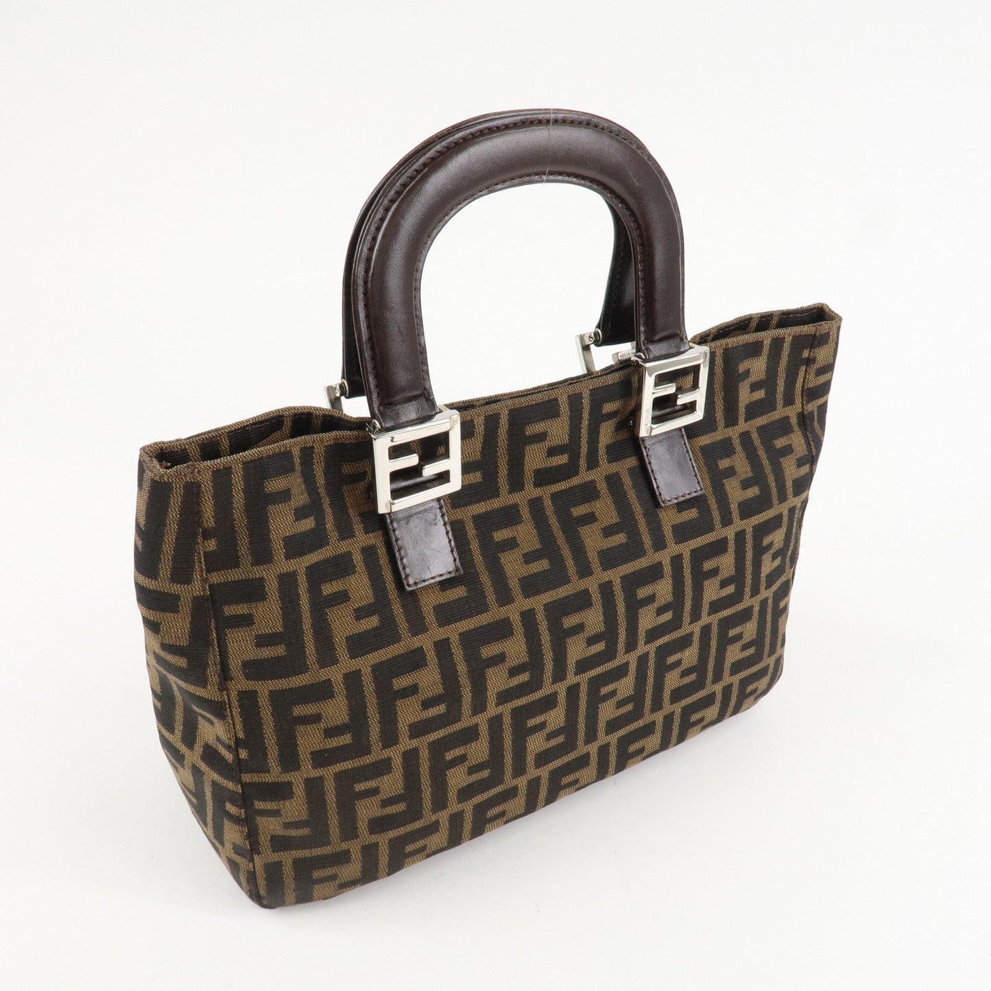 FENDI Zucca Canvas Leather Tote Bag Hand Bag Black Brown 26693  d