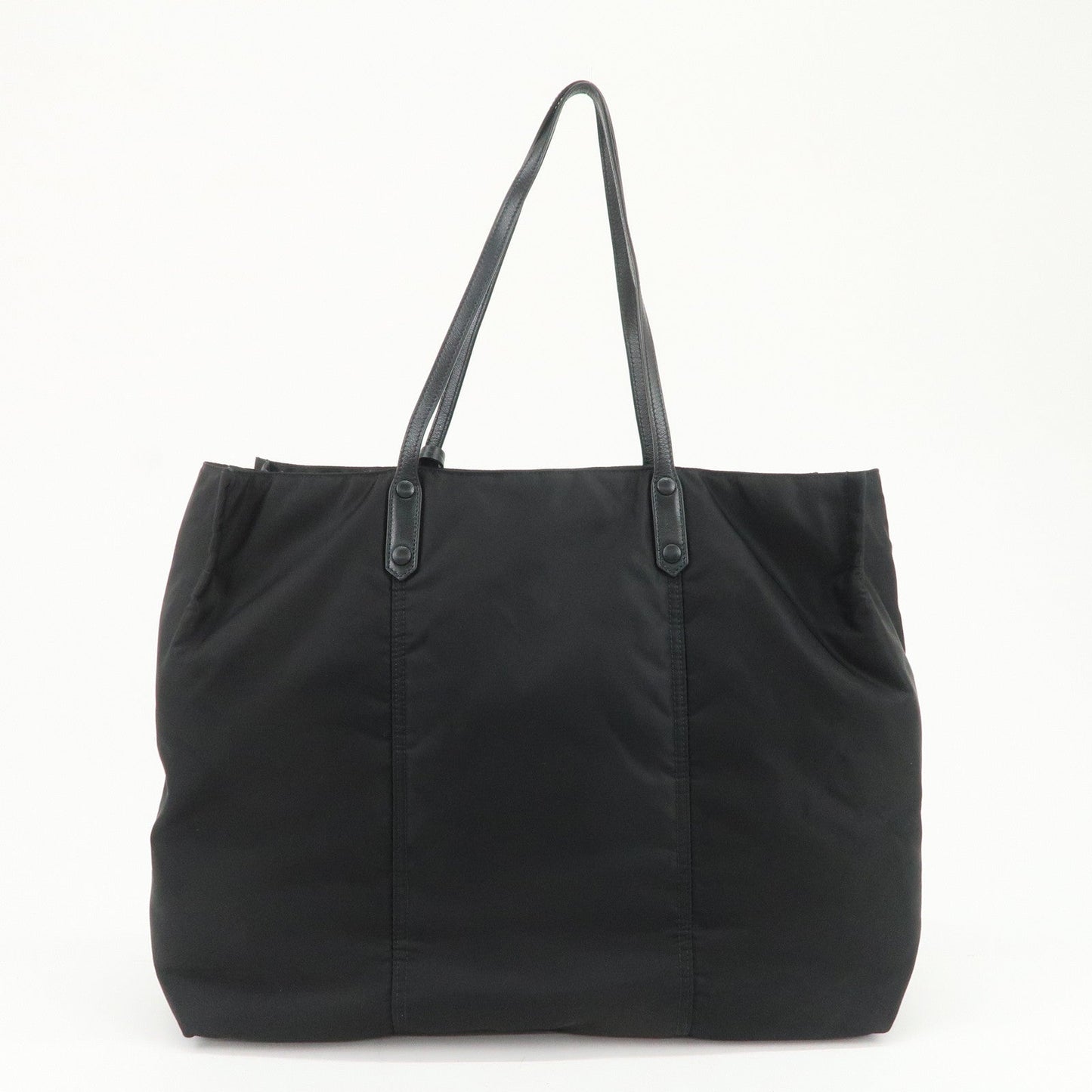 PRADA Etiquette Nylon Leather Tote Bag Shoulder Bag Black 1BG184