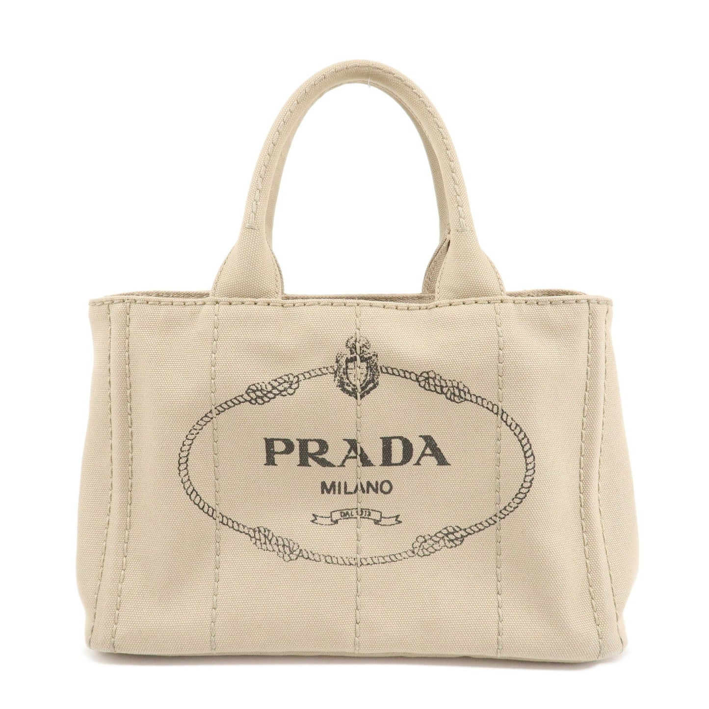 PRADA Logo Canapa Mini Canvas Tote Bag Hand Bag Beige 1BG439  d