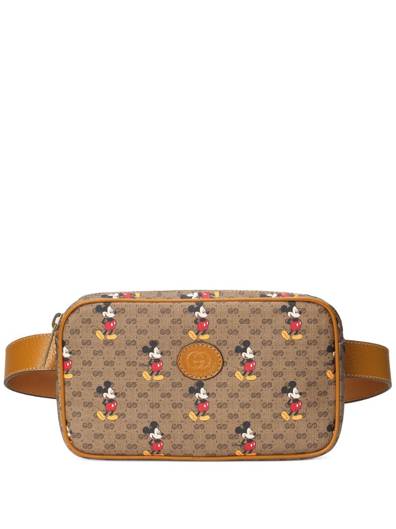 Gucci - x Disney Mickey Mo -print belt bag - men - Cotton/Leather/Canvas - 85 - NEUTRALS