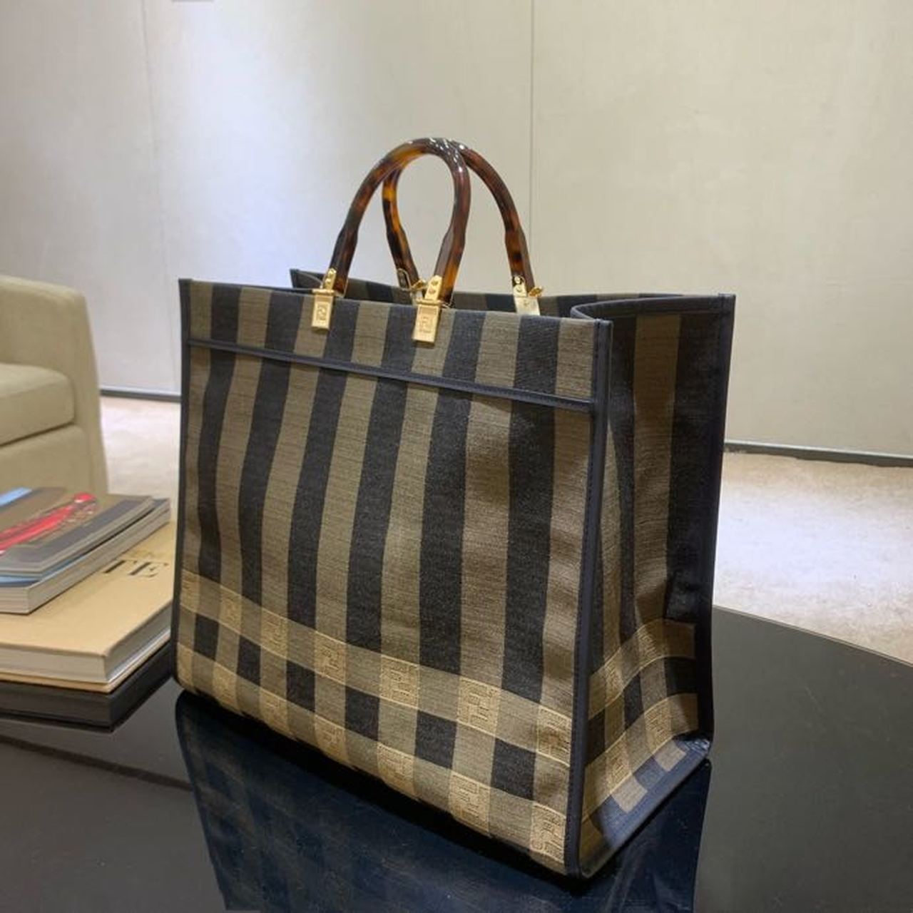 FI Sunshine Large Canvas Tote Bag Brown For Women, Handbags, Shoulder Bags 15.7in/40cm FF 8BH372ATop QualityTF1BAH