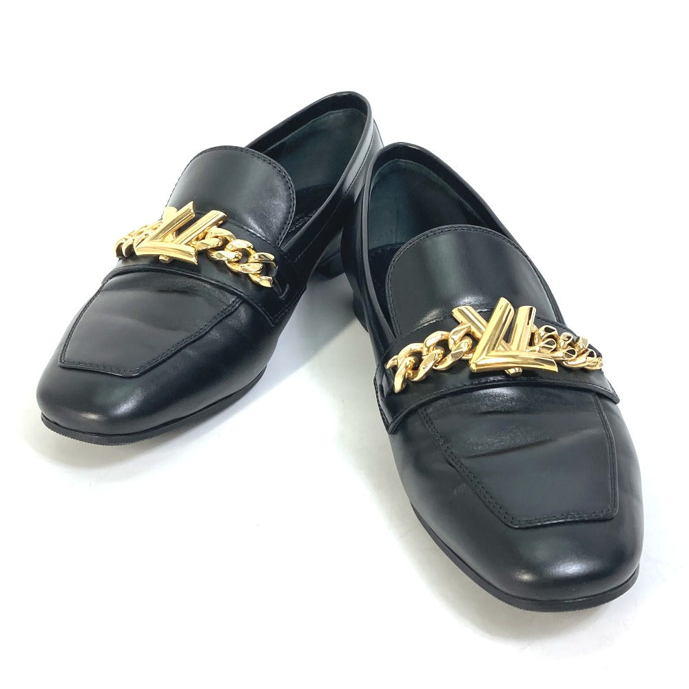 LOUIS VUITTON loafers Model number unknown leather black 18 years Petanko shoes LV Chain logo Women 35.5