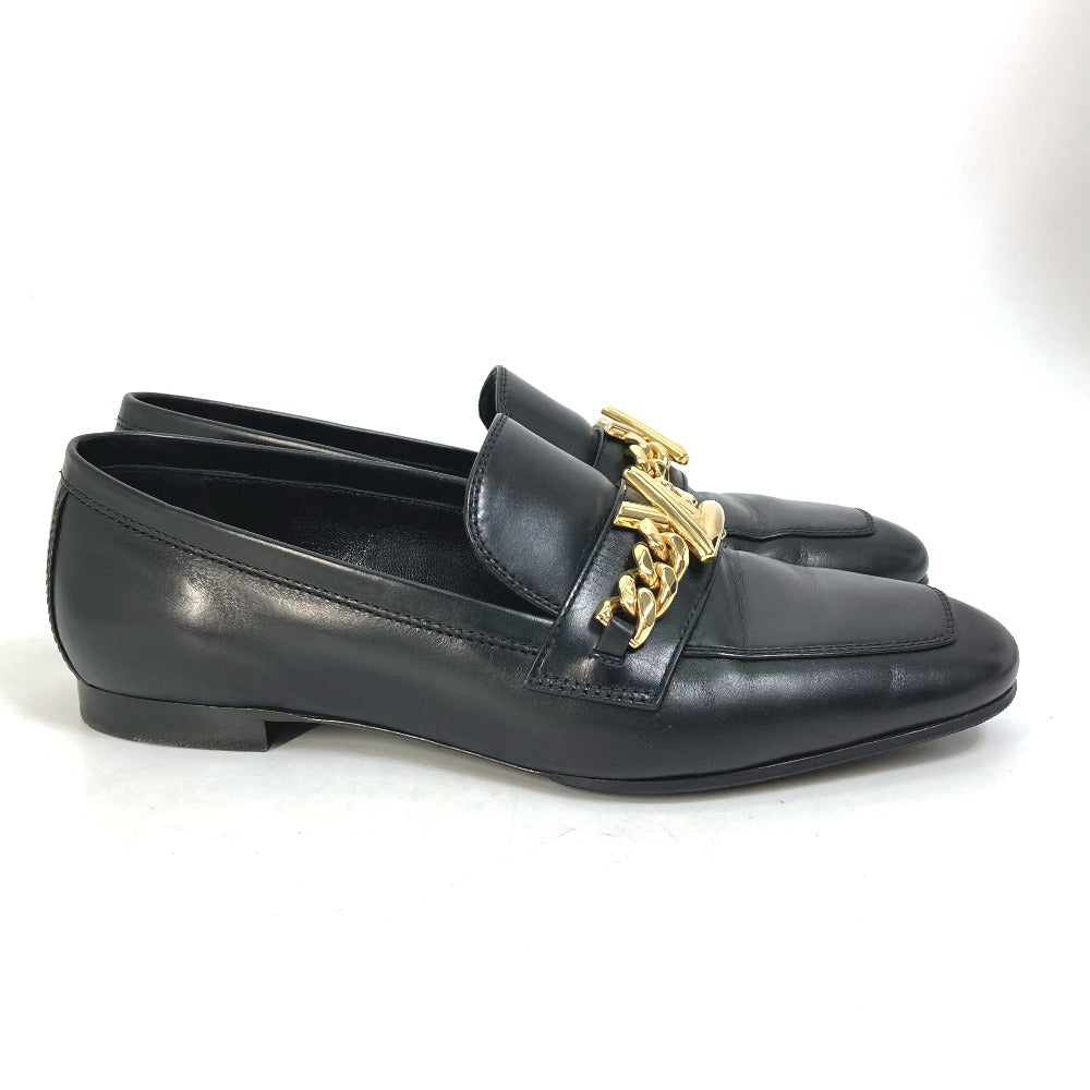 LOUIS VUITTON loafers Model number unknown leather black 18 years Petanko shoes LV Chain logo Women 35.5